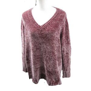 Orvis Mauve V-Neck Super Soft Chenille Sweater Size XL